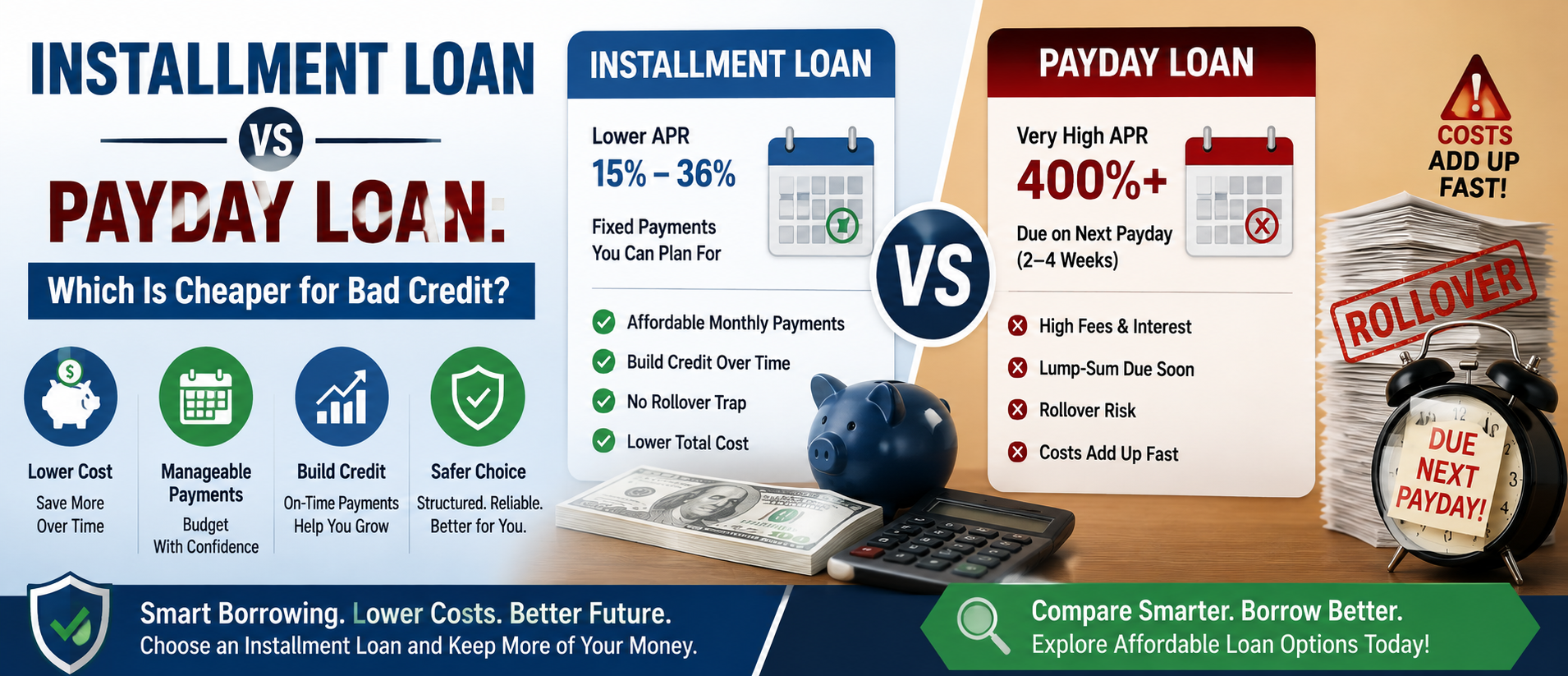 Installment Loan vs Payday Loan: Which Is Cheaper for Bad Credit?